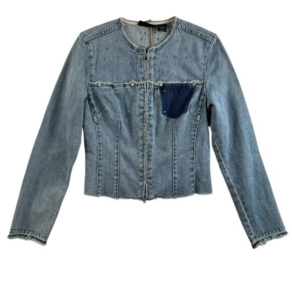 Vtg Y2K Express Jeans M Denim Jacket Sparkles Bling Rhinestones Festival Boho - Picture 1 of 12
